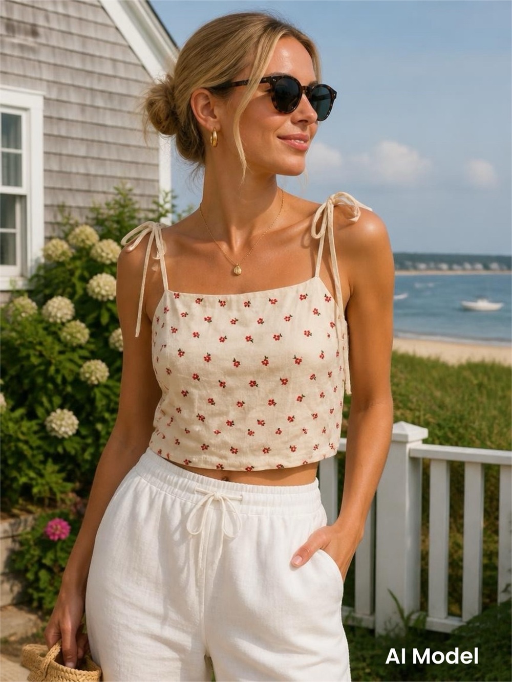 J.Galt Women’s Tie-Shoulder Crop Tank Top